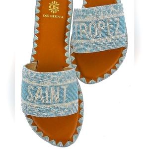 New! De Siena Saint Tropez Sandals Slides Leather & Beads Size 38 (US 7.5-8)